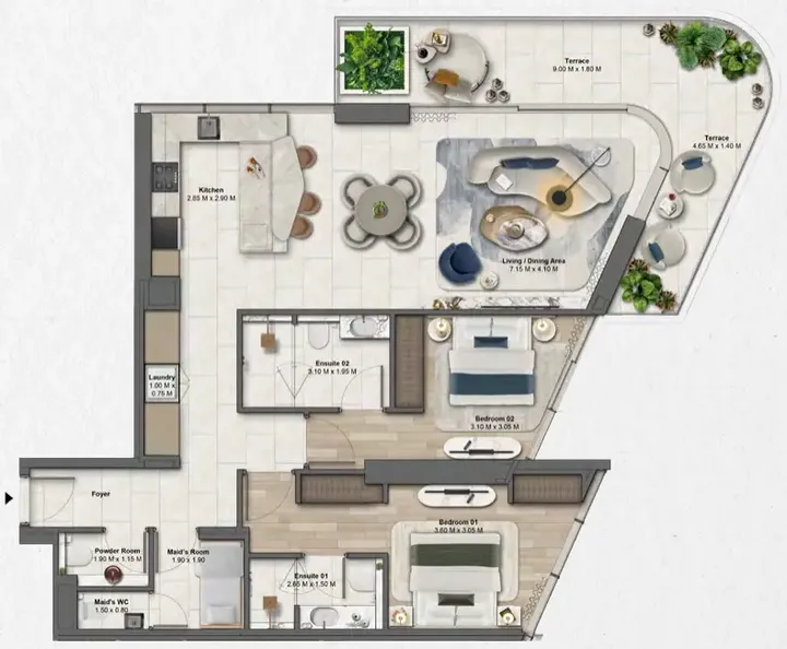 2 BR floor plan
