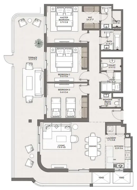 3 BR floor plan
