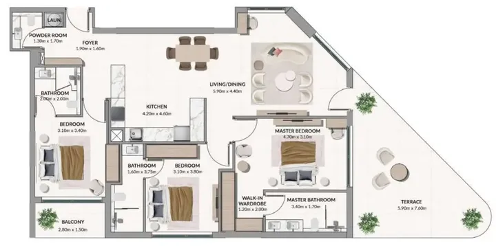 3 BR floor plan
