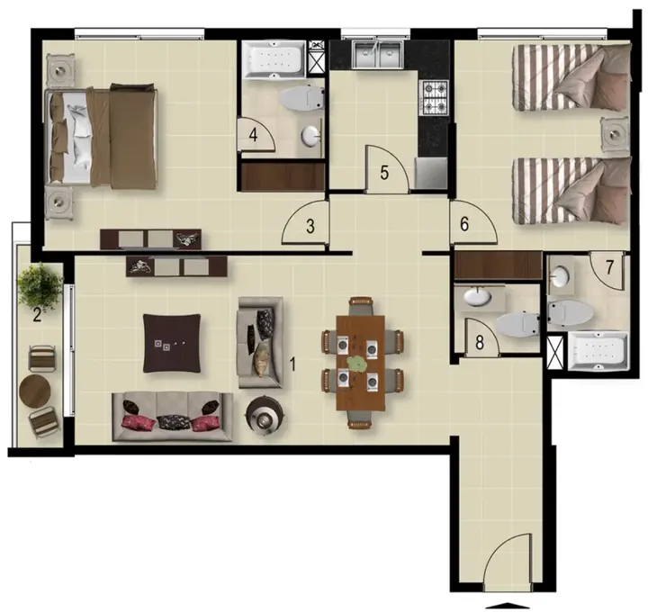 2 BR floor plan
