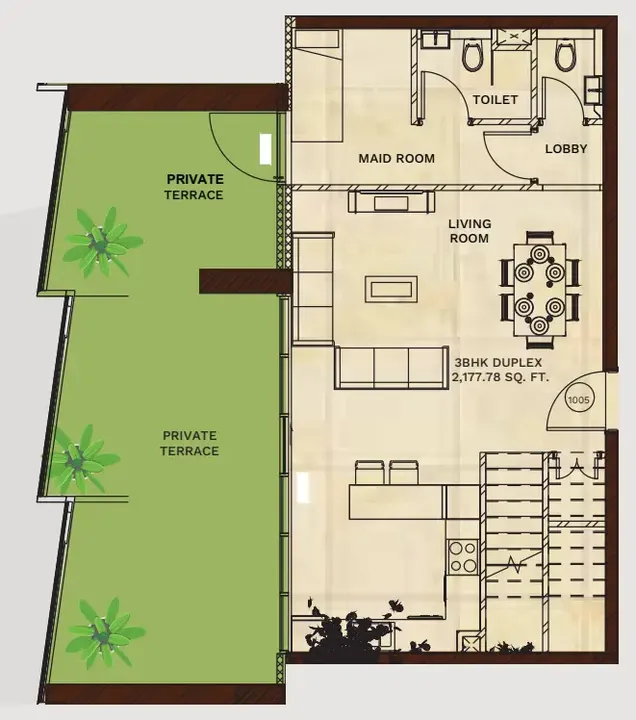 3 BR floor plan