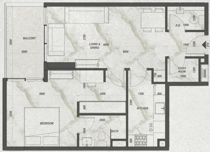 1 BR floor plan