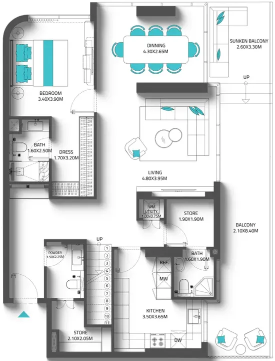 3 BR floor plan