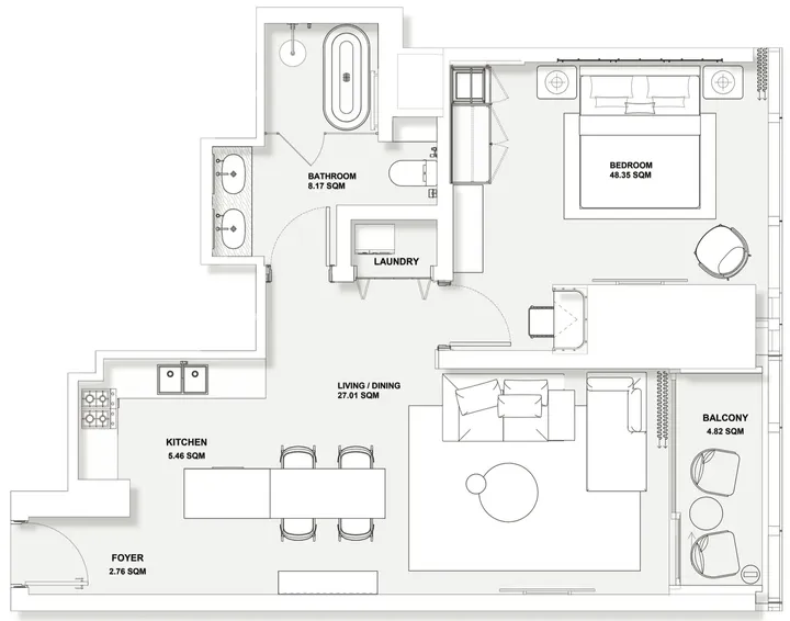 1 BR floor plan