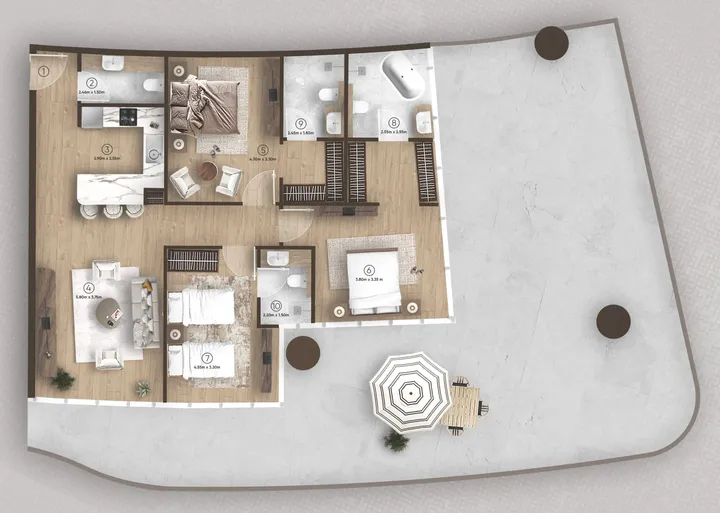 3 BR floor plan