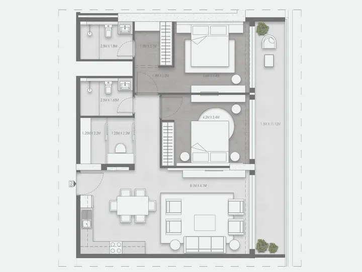 2 BR floor plan