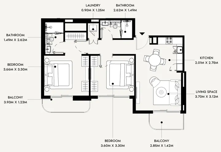 2 BR floor plan