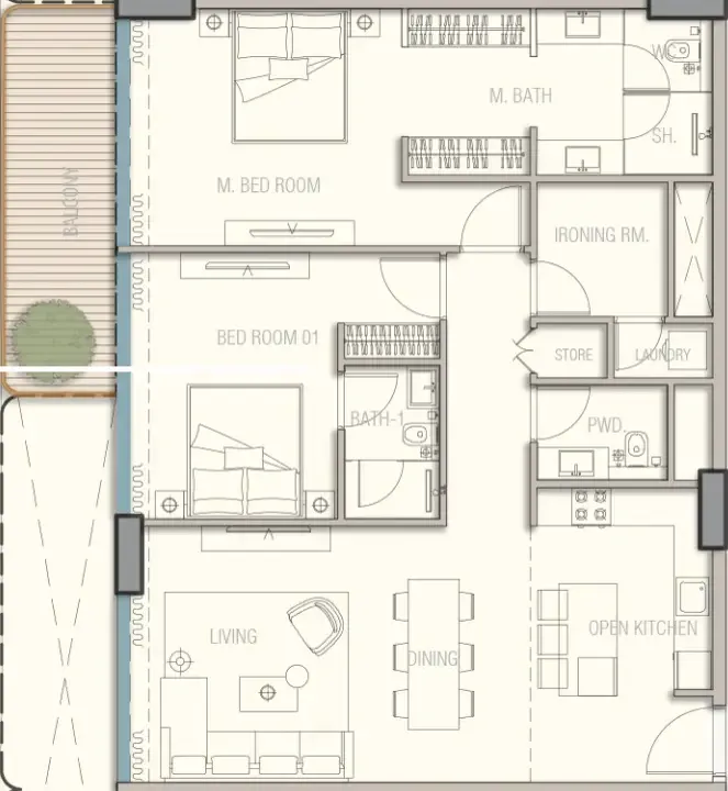 2 BR floor plan