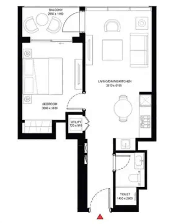 1 BR floor plan