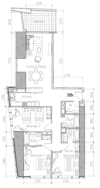 3 BR floor plan