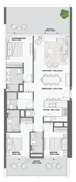 3 BR floor plan