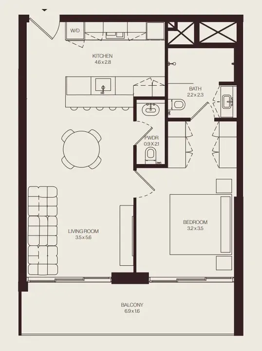 1 BR floor plan