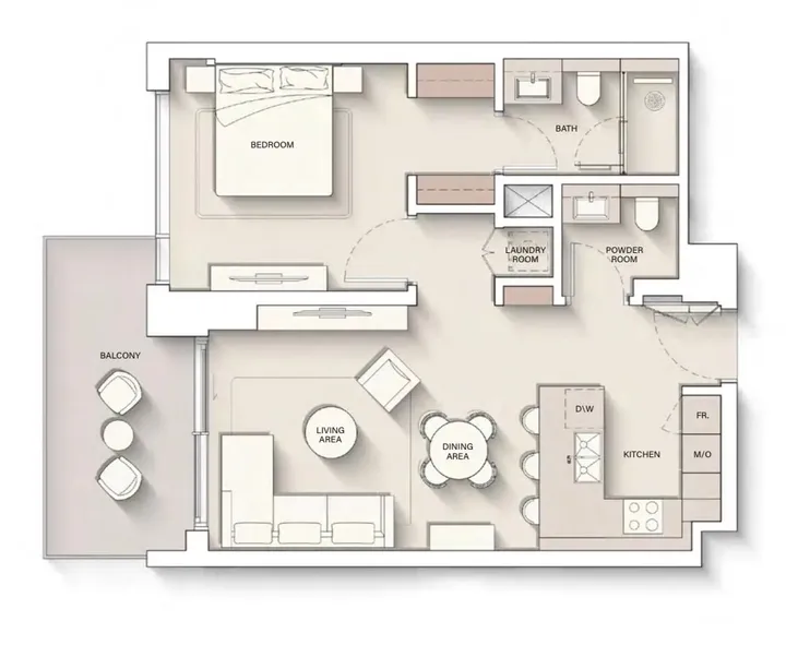 1 BR floor plan