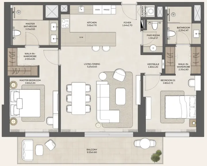 2 BR floor plan