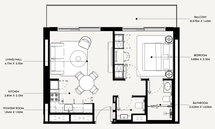 1 BR floor plan