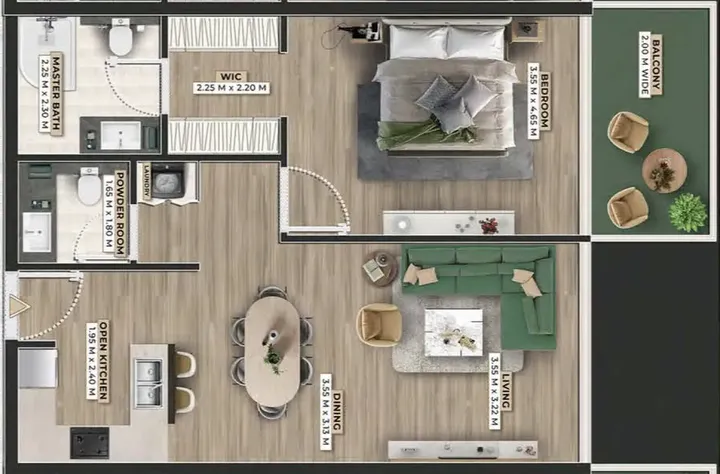 1 BR floor plan