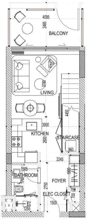 1 BR floor plan