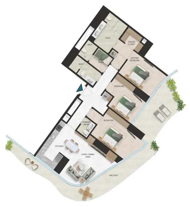 3 BR floor plan