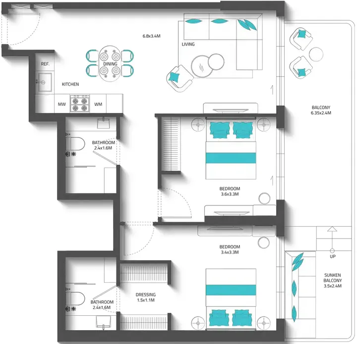 2 BR floor plan