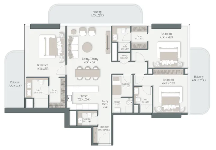 3 BR floor plan