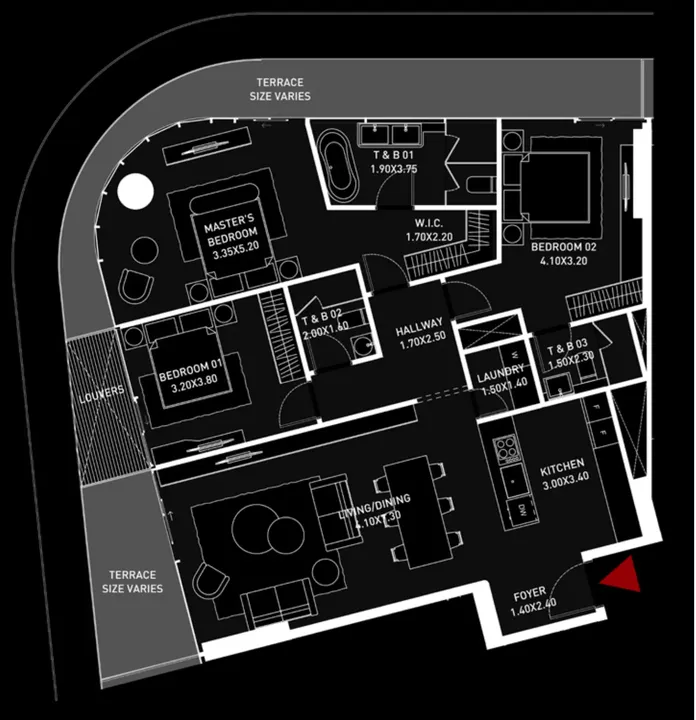 3 BR floor plan
