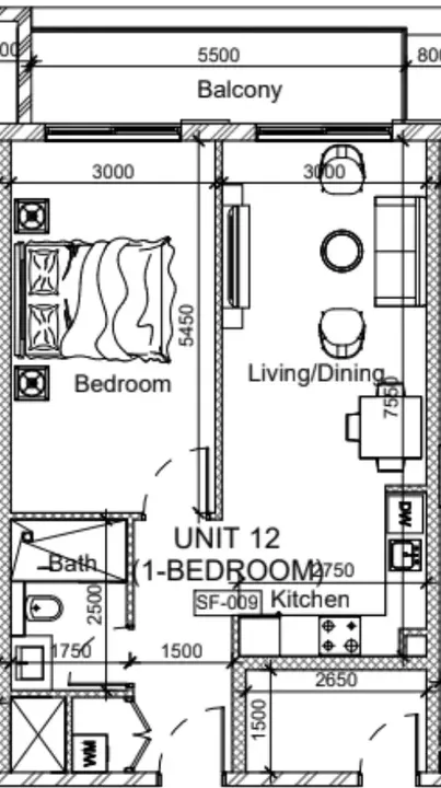 1 BR floor plan