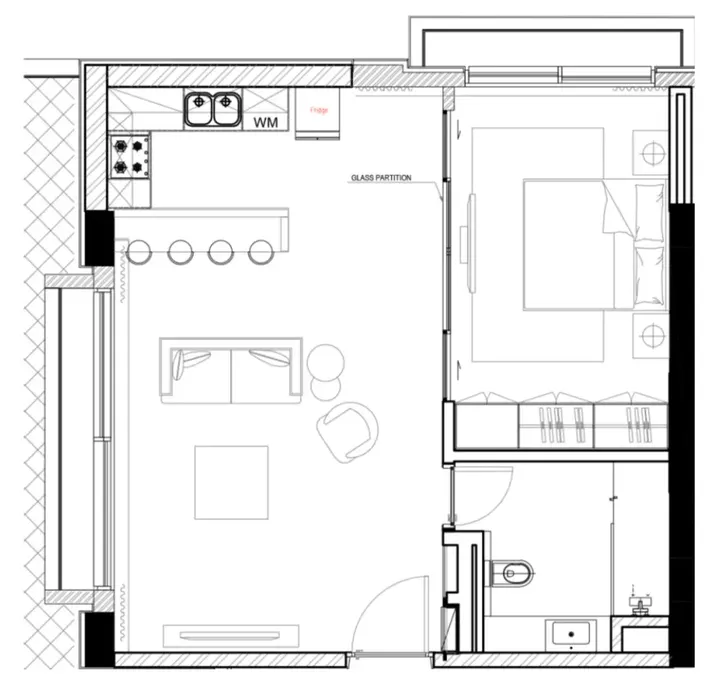 1 BR floor plan