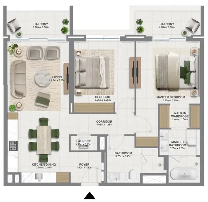 2 BR floor plan