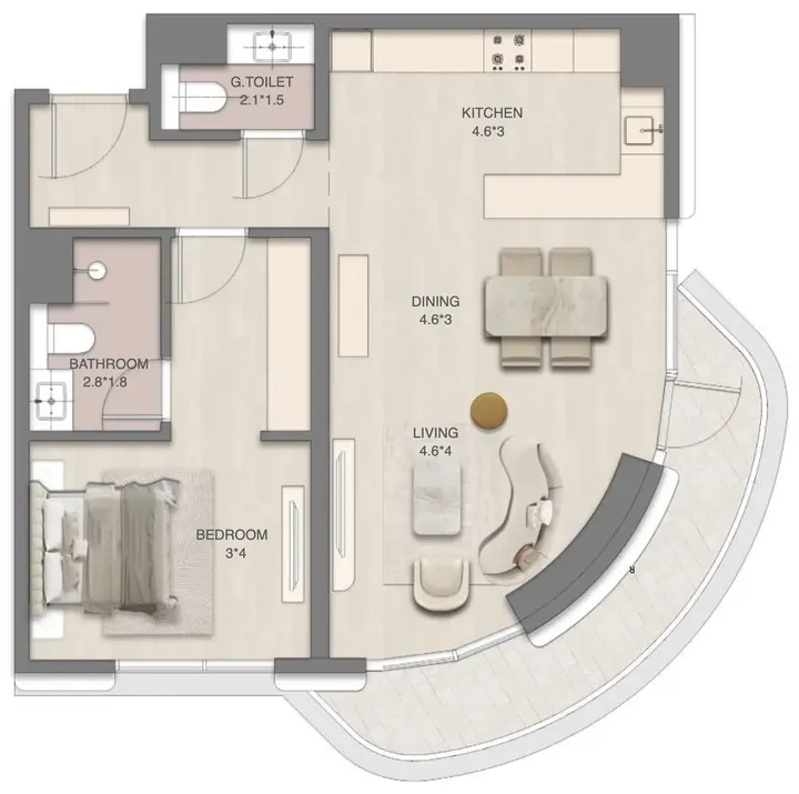 1 BR floor plan