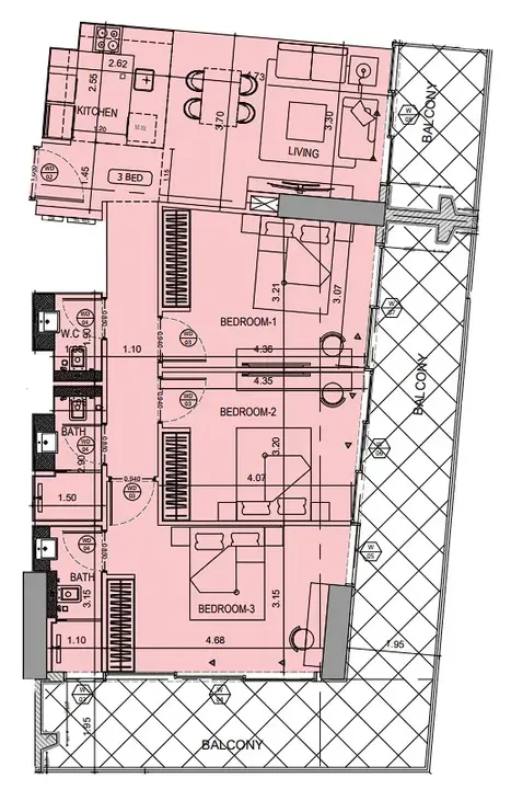 3 BR floor plan
