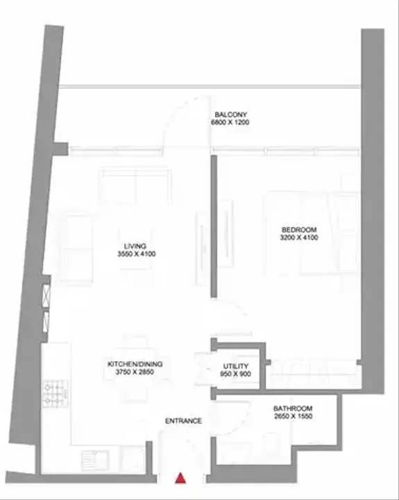 1 BR floor plan