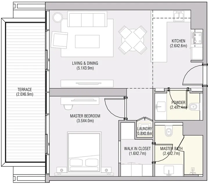 1 BR floor plan