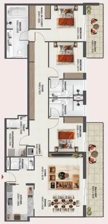 3 BR floor plan