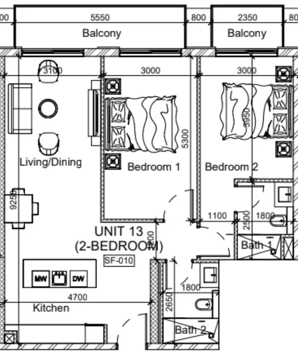 2 BR floor plan