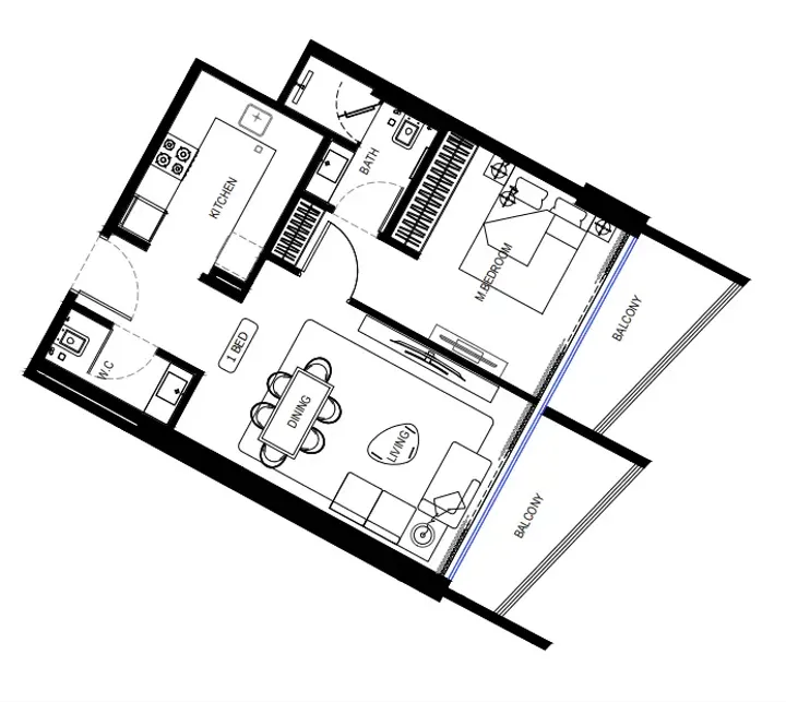 1 BR floor plan
