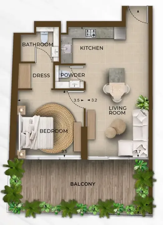 1 BR floor plan