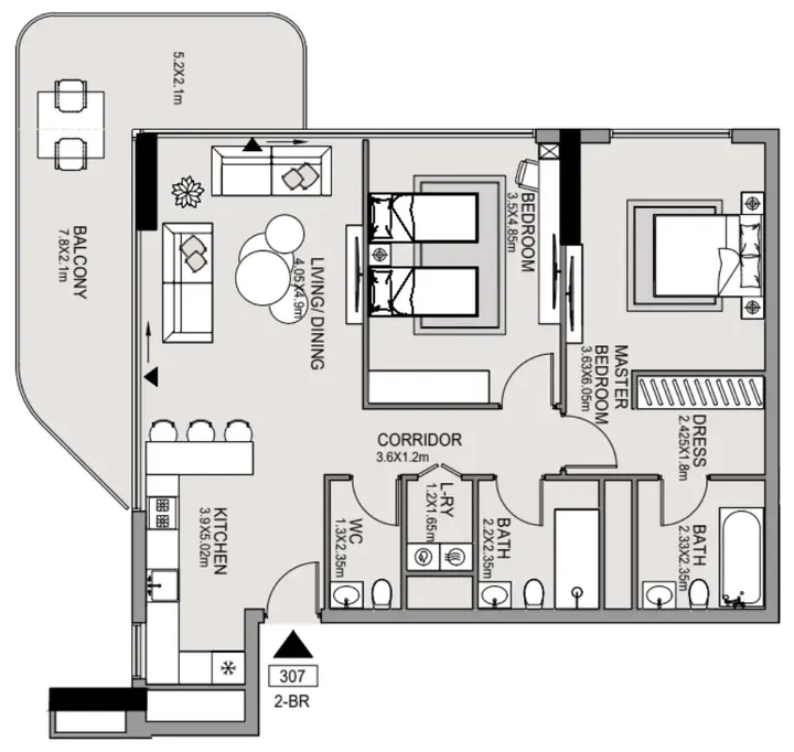 2 BR floor plan