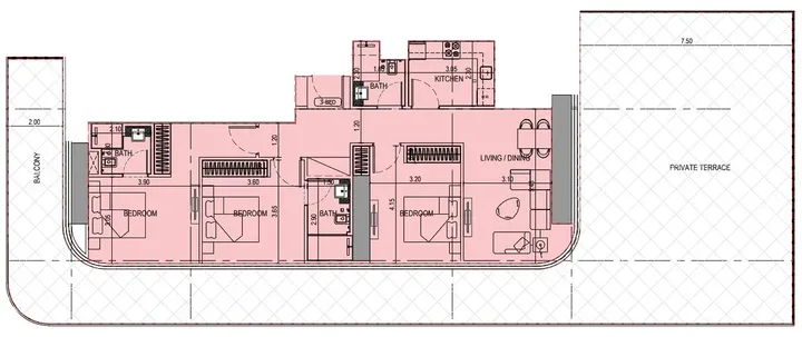 3 BR floor plan