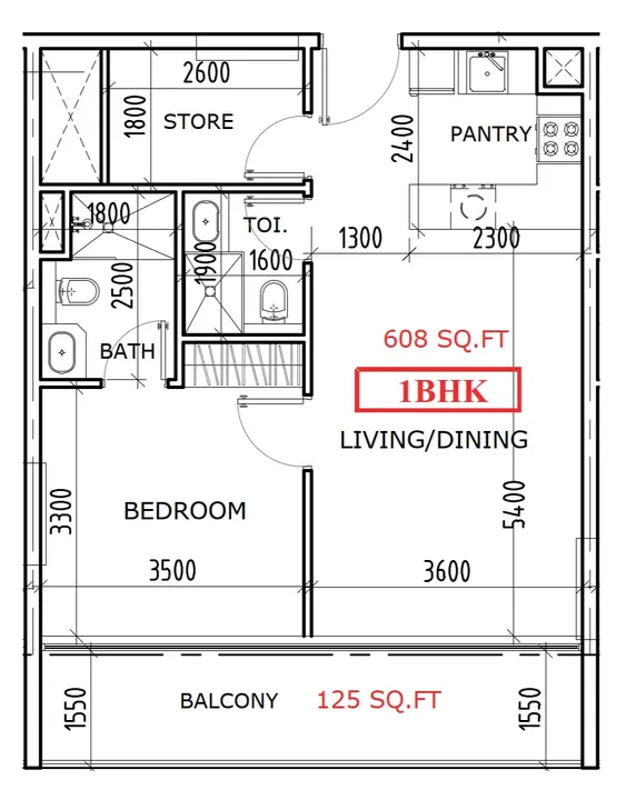 1 BR floor plan