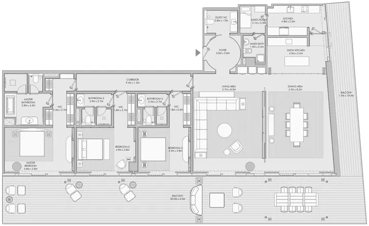3 BR floor plan