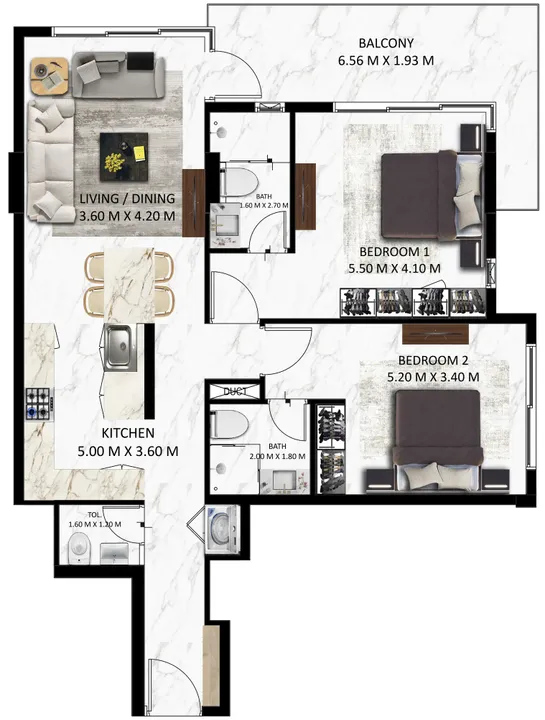 2 BR floor plan