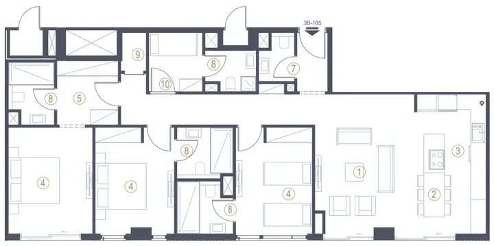 3 BR floor plan