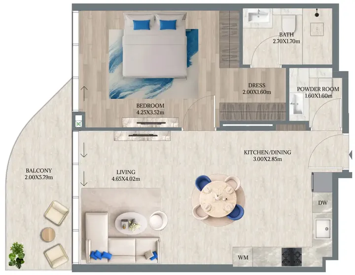 1 BR floor plan
