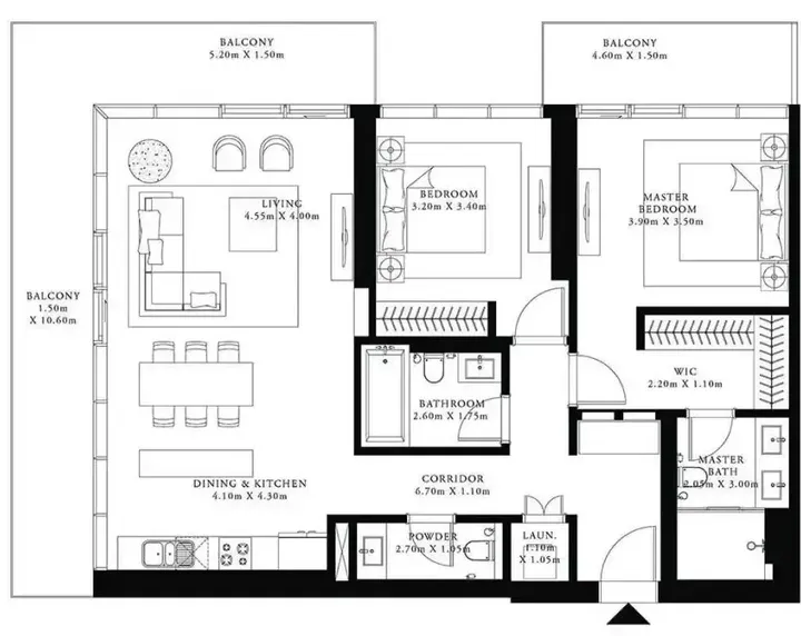 2 BR floor plan