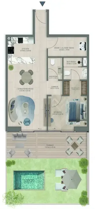 1 BR floor plan