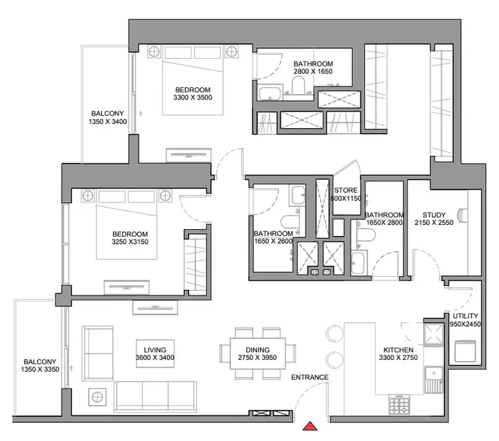 2 BR floor plan