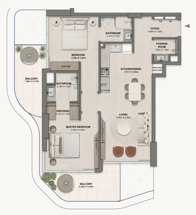 2 BR floor plan