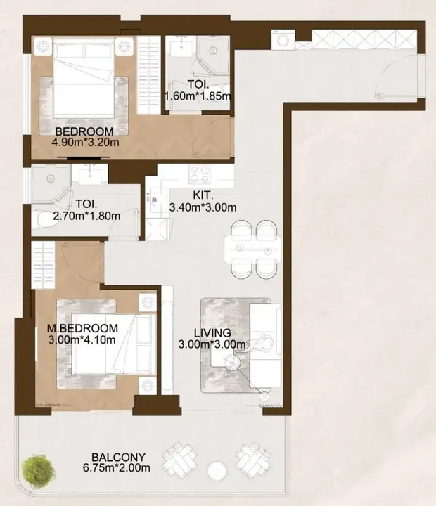 2 BR floor plan