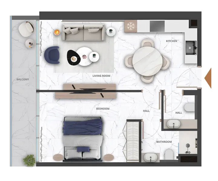 1 BR floor plan