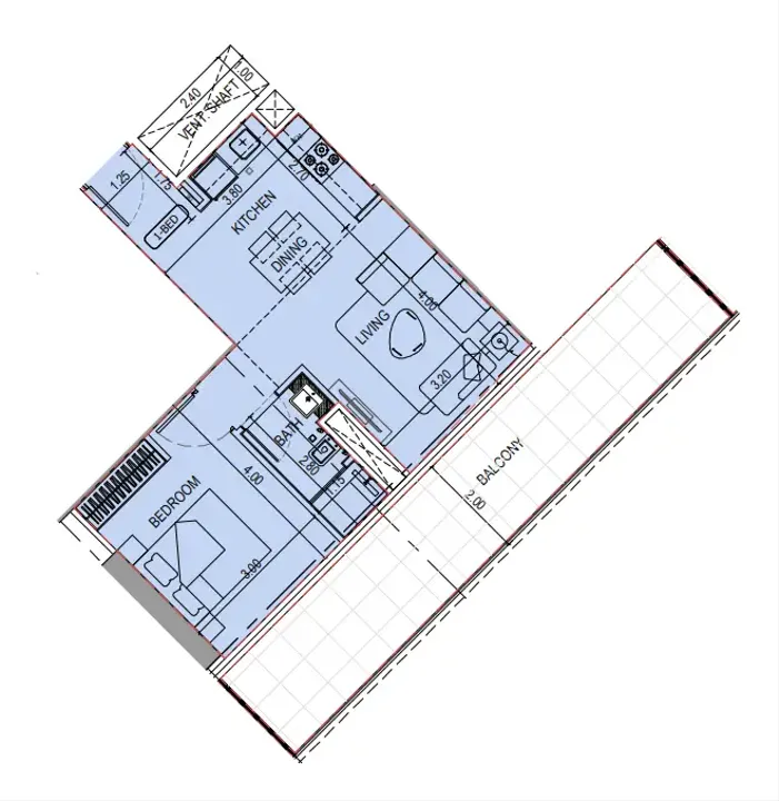 1 BR floor plan